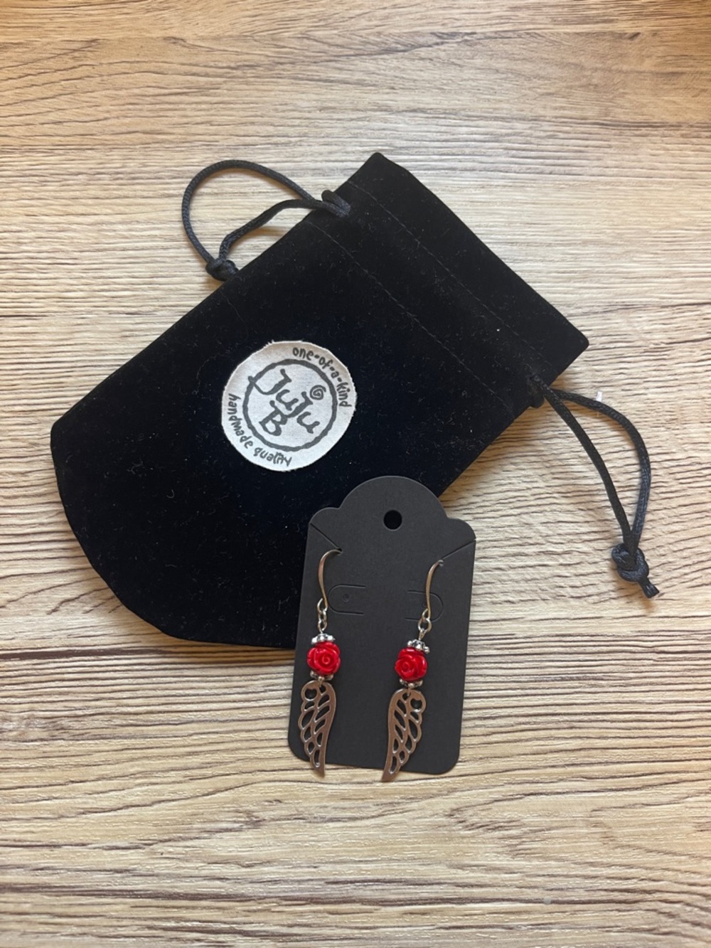 JUJU B Red Rose & Wing Dangle Earrings